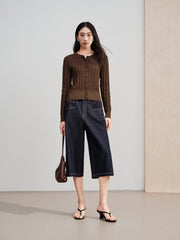 Women's Grey Cable-Knit Cropped Cardigan