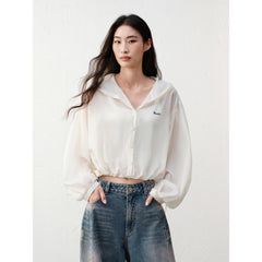 Women's Casual Pearlescent Hooded Shacket