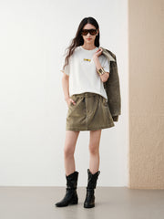 Women's Casual Contrast-Plaid Embroidered  T-Shirt