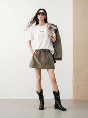 Women's Casual Contrast-Plaid Embroidered  T-Shirt