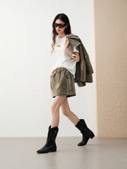 Women's Casual Contrast-Plaid Embroidered  T-Shirt