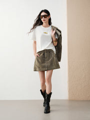 Women's Casual Contrast-Plaid Embroidered  T-Shirt