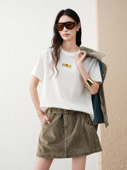 Women's Casual Contrast-Plaid Embroidered  T-Shirt