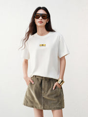 Women's Casual Contrast-Plaid Embroidered  T-Shirt