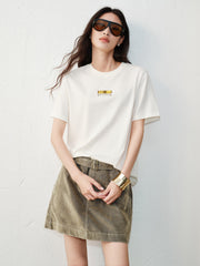 Women's Casual Contrast-Plaid Embroidered  T-Shirt