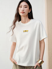 Women's Casual Contrast-Plaid Embroidered  T-Shirt