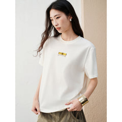 Women's Casual Contrast-Plaid Embroidered  T-Shirt