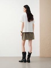 Women's Casual Contrast-Plaid Embroidered  T-Shirt