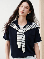 Women's Casual Faux-Layer Knit Short-Sleeve Top