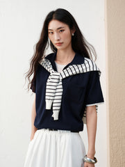 Women's Casual Faux-Layer Knit Short-Sleeve Top
