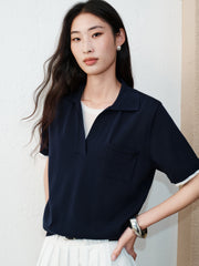 Women's Casual Faux-Layer Knit Short-Sleeve Top