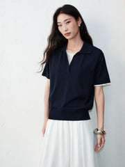 Women's Casual Faux-Layer Knit Short-Sleeve Top
