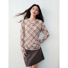 Women's Casual Plaid Waist-Gathered Skin Jacket