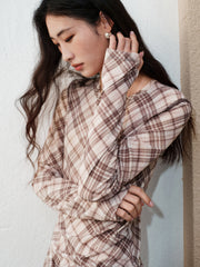 Women's Casual Plaid Waist-Gathered Skin Jacket