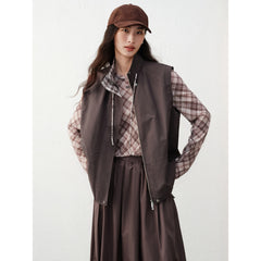 Women's Casual  Plaid-Panel Drawstring Vest