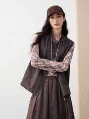 Women's Casual  Plaid-Panel Drawstring Vest
