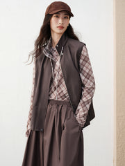 Women's Casual  Plaid-Panel Drawstring Vest