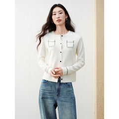 Women's Chanel-Style Diamond-Pattern Knit Cardigan