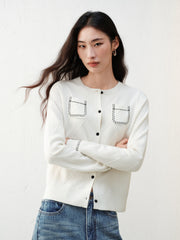 Women's Chanel-Style Diamond-Pattern Knit Cardigan