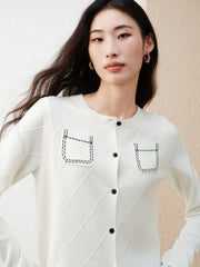 Women's Chanel-Style Diamond-Pattern Knit Cardigan