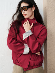 Women's barn-style cropped stand-collar jacket