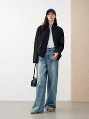 Women's barn-style cropped stand-collar jacket