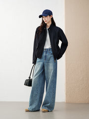 Women's barn-style cropped stand-collar jacket