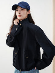Women's barn-style cropped stand-collar jacket