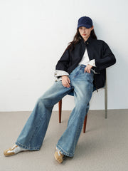 Women's barn-style cropped stand-collar jacket