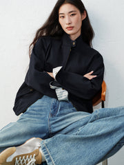 Women's barn-style cropped stand-collar jacket
