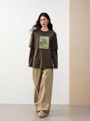 Women's Casual Paneled Long-Sleeve T-Shirt