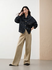 Women's Casual Cropped Cotton Denim Jacket