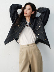 Women's Casual Cropped Cotton Denim Jacket