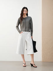 Women's Grey Cable-Knit Cropped Cardigan