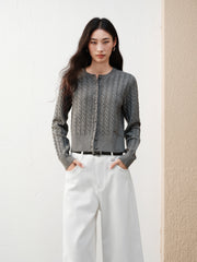 Women's Grey Cable-Knit Cropped Cardigan