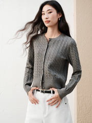 Women's Grey Cable-Knit Cropped Cardigan