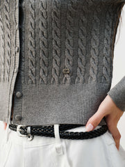 Women's Grey Cable-Knit Cropped Cardigan