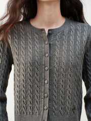 Women's Grey Cable-Knit Cropped Cardigan