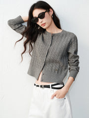 Women's Grey Cable-Knit Cropped Cardigan