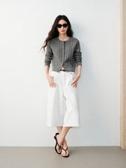 Women's Grey Cable-Knit Cropped Cardigan
