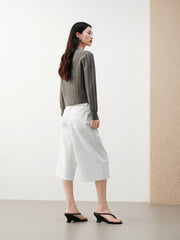 Women's Grey Cable-Knit Cropped Cardigan