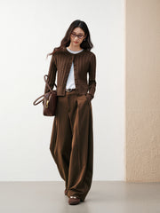 Women's Grey Cable-Knit Cropped Cardigan