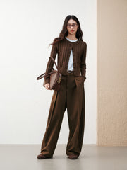 Women's Grey Cable-Knit Cropped Cardigan