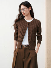Women's Grey Cable-Knit Cropped Cardigan