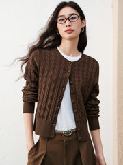 Women's Grey Cable-Knit Cropped Cardigan
