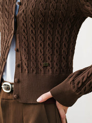 Women's Grey Cable-Knit Cropped Cardigan