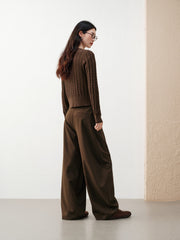 Women's Grey Cable-Knit Cropped Cardigan