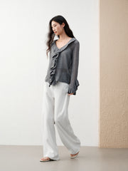 Women's Elegant Ruffle-Trim Knit Cardigan