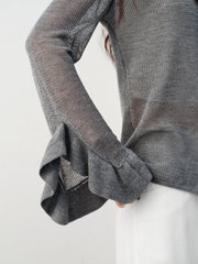Women's Elegant Ruffle-Trim Knit Cardigan