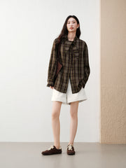 Women's Casual Wheat-Check Shirt